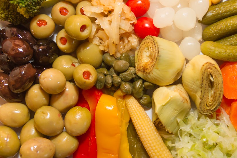 background pickles of assorted vegetables seen from above