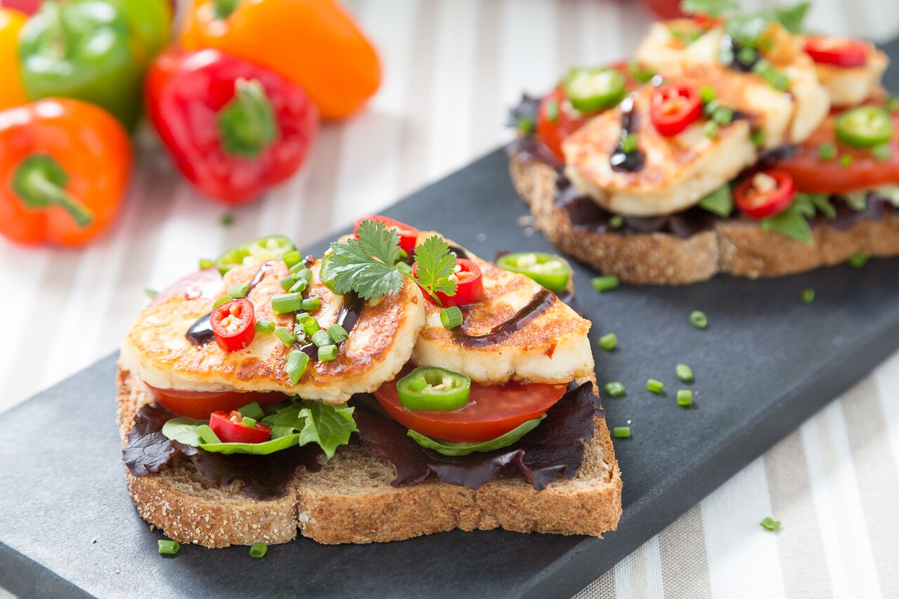 Open Grilled Halloumi Sandwich With Balsamic Reduction